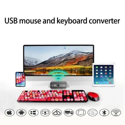 Keyboard Mouse USB Bluetooth 5.0 Converter From Wired to Wireless Adapter Support 8 Devices For Tablet,Laptop,PC,Mobile,USB Hub