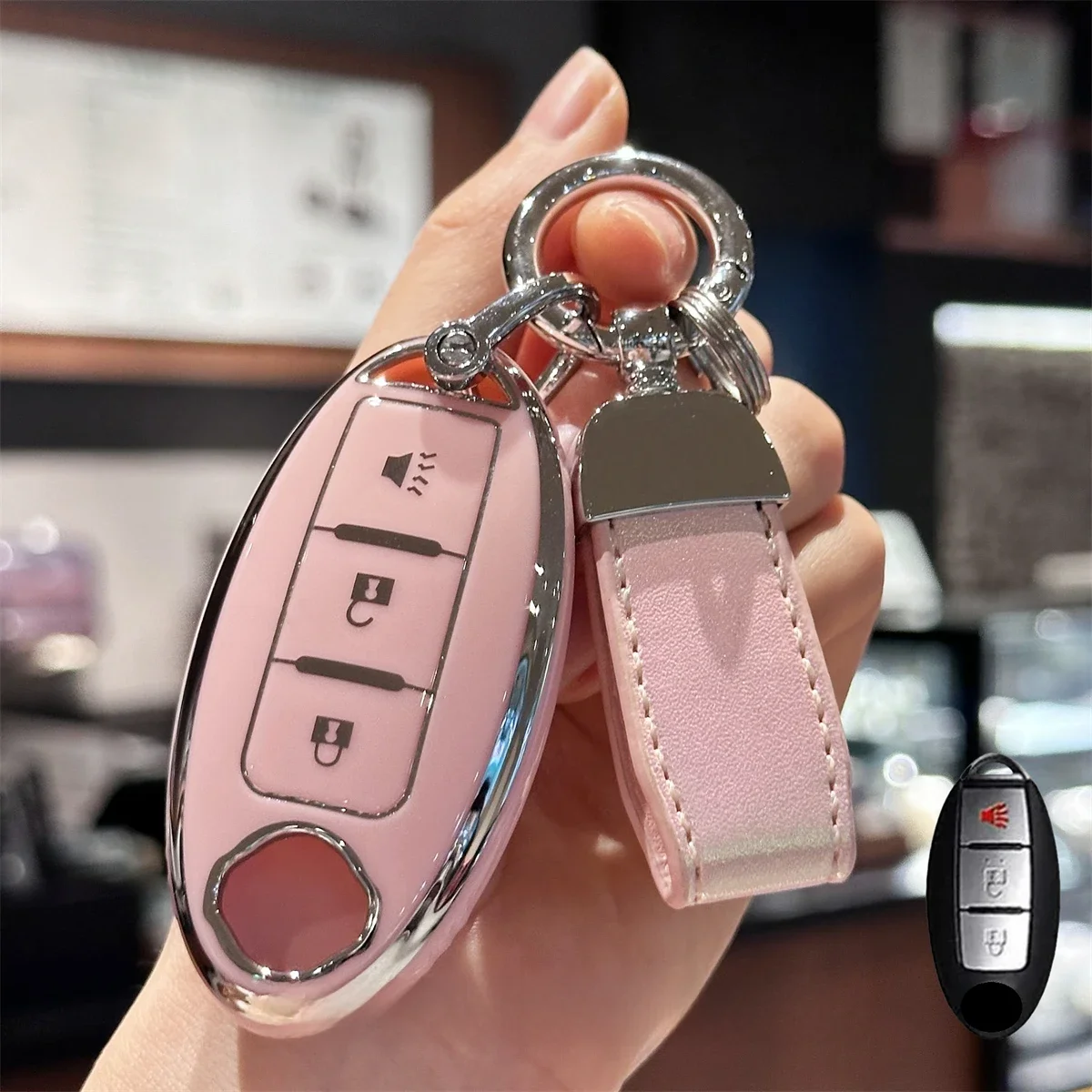 Porte-clés couverture porte-clés lanière pour Nissan Altima Maxima Rogue Armada Pathfinder 3 boutons clé intelligente