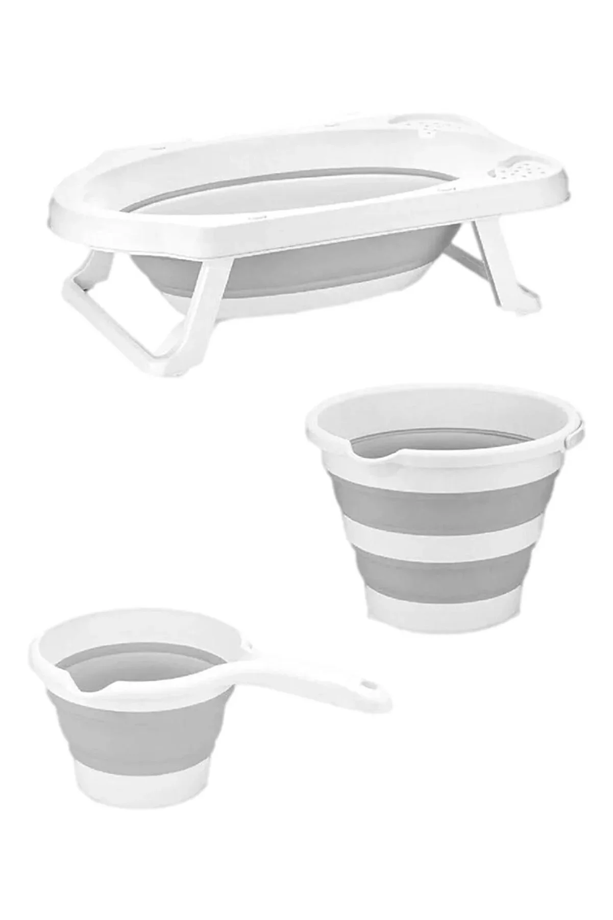 Folding Baby Bathtub Set Foldable Portable Newborn Shower Tub Collapsible Water Bucket Adjustable Silicone Tankard Mug Easy Use