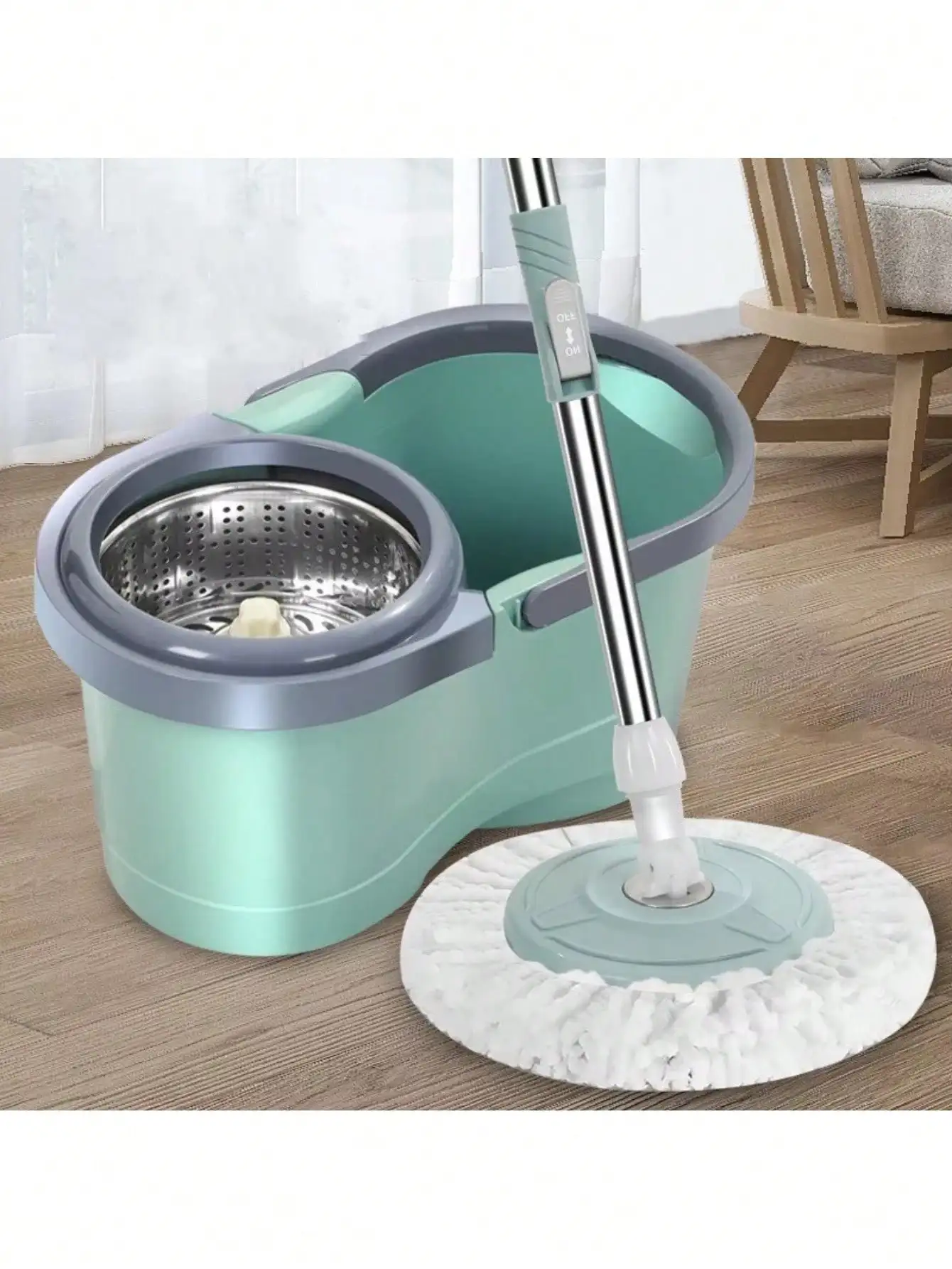 Mop magic flat Mop with bucket and 2 spare parts light green