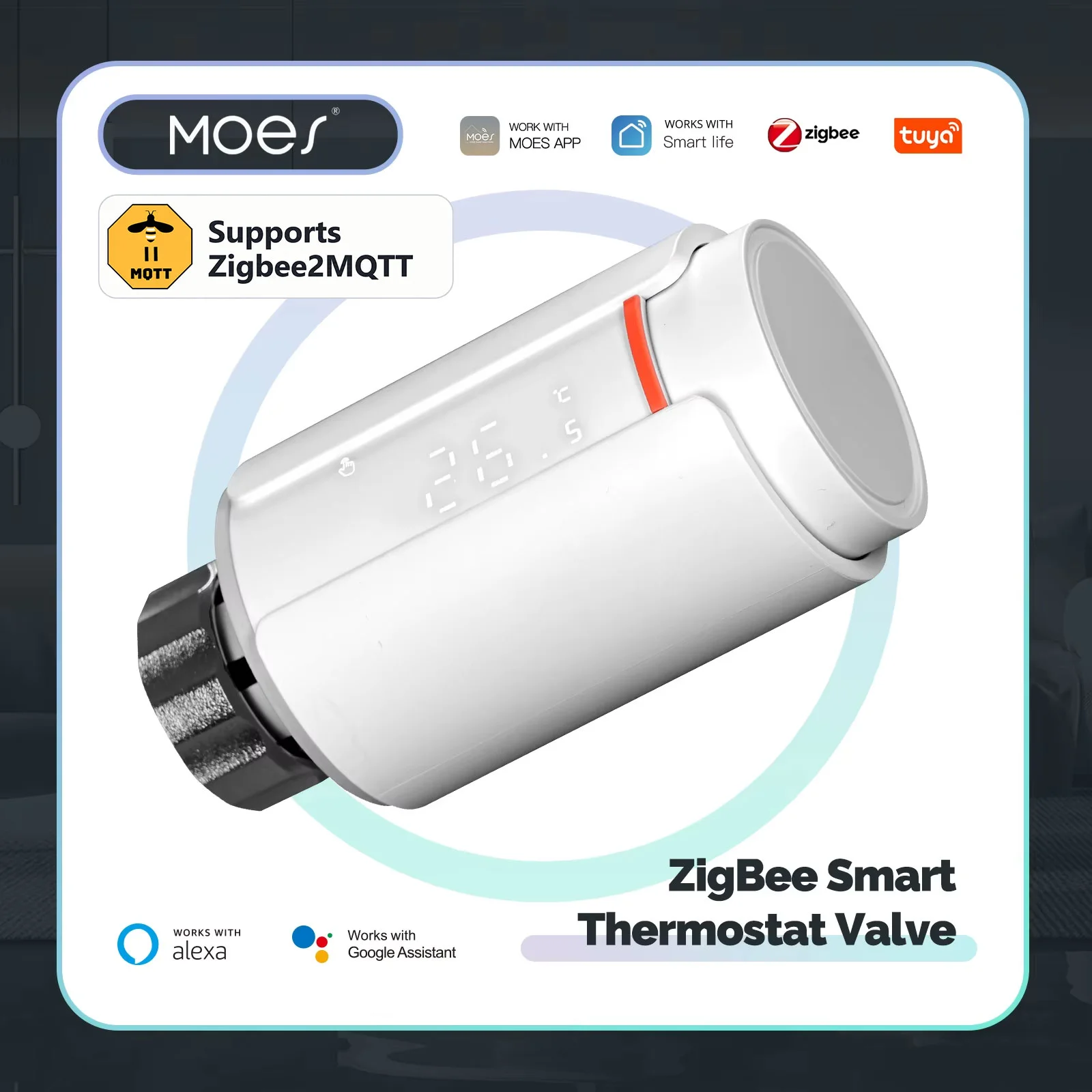 MOES Tuya Zigbee2MQTT Smart TRV, Programmable Radiator Valve with App Control, Works with Alexa/Google Home