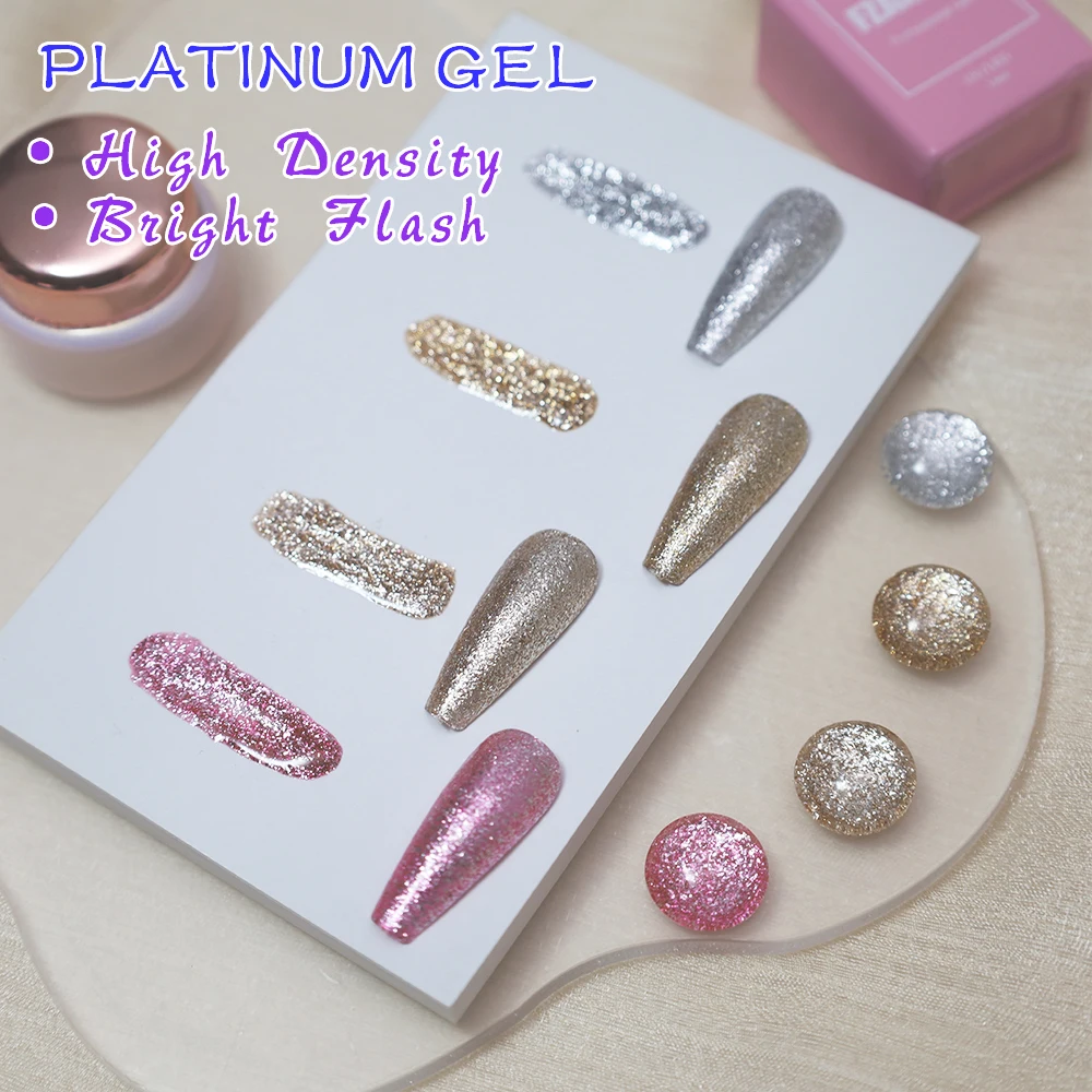 FZANEST Platinum Gel 15ml Nail Gel Colors Nail Art Paint metallic gel for Nails 4 Colors High Density Flash Nail Polishes 2024