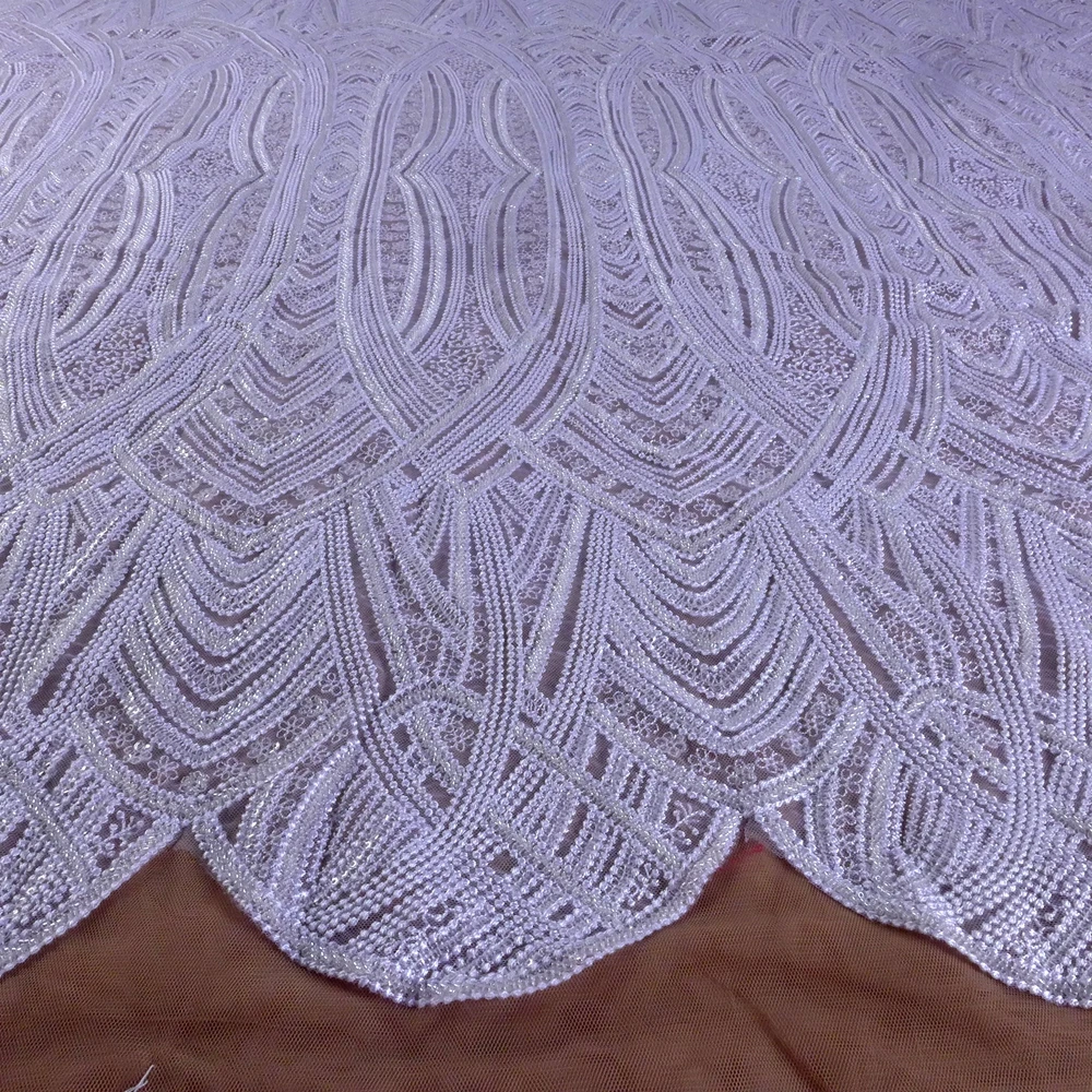 HelluyerDC Off-white,Pure white  beading lace fabric,125cm width incline lace for fashion,wedding,evening,dance gown by the yard
