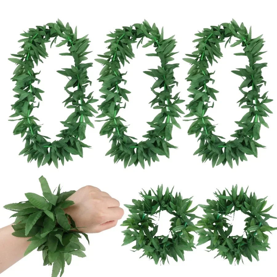 Couronne de feuilles vertes simulées hawaïennes, 4 pièces, guirlande de fausses verdure, décor de mariage sur la plage d'été, série Jungle, spectacle de fête sur scène