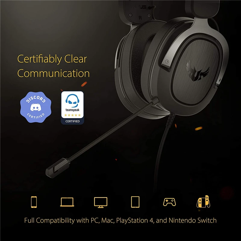 Imagem -06 - Asus Tuf h3 Gaming Headconjunto H3-discórdia Certificado Teamspeak 7.1 Surround Sound Fones de Ouvido para Jogos com Microfone Boom para Computador