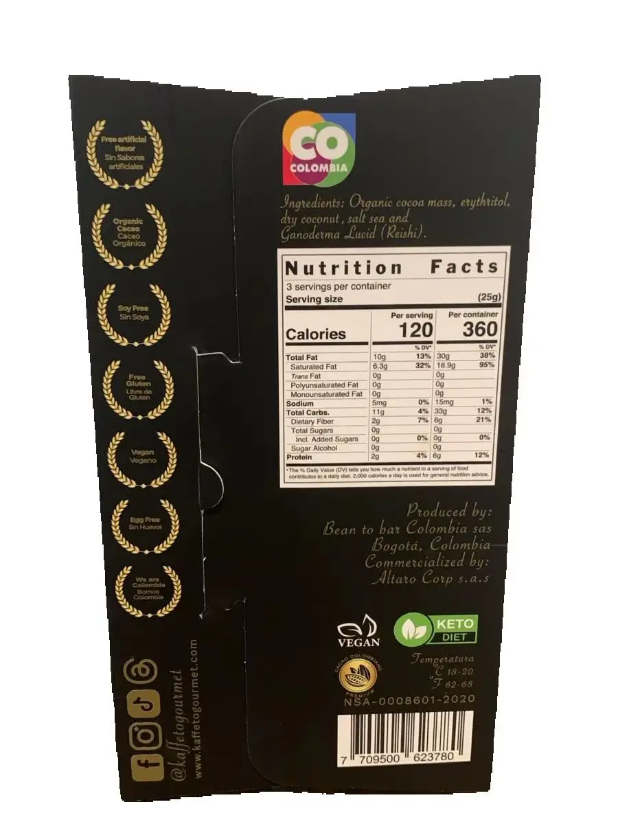 Barre de chocolat noir avec noix de coco et sel marin 2.82 oz