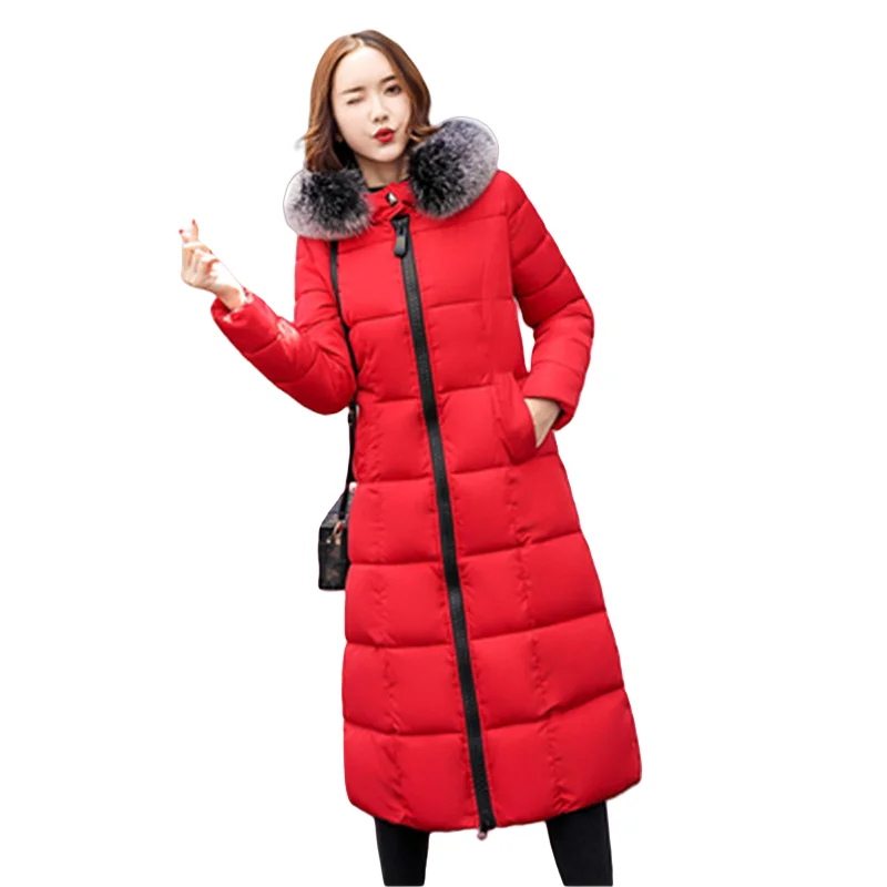 Korean version of the new winter hooded big fur collar slim thickening was thin high-end plus size down cotton jacket