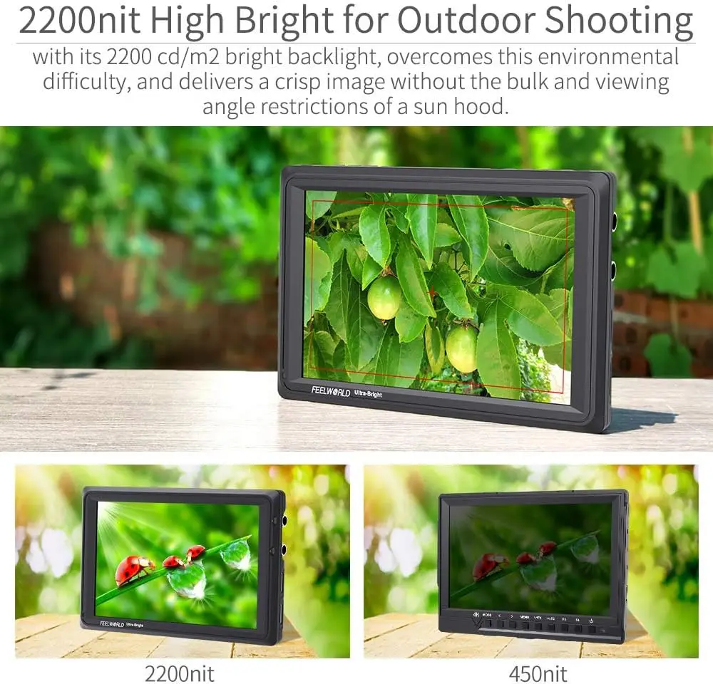 FOR DSLR Outdoor Shooting FEELWORLD FW279S 7" Ultra Bright 2200nit Camera Monitor 3G‑SDI 4K HDMI Focus Assist Function view 4