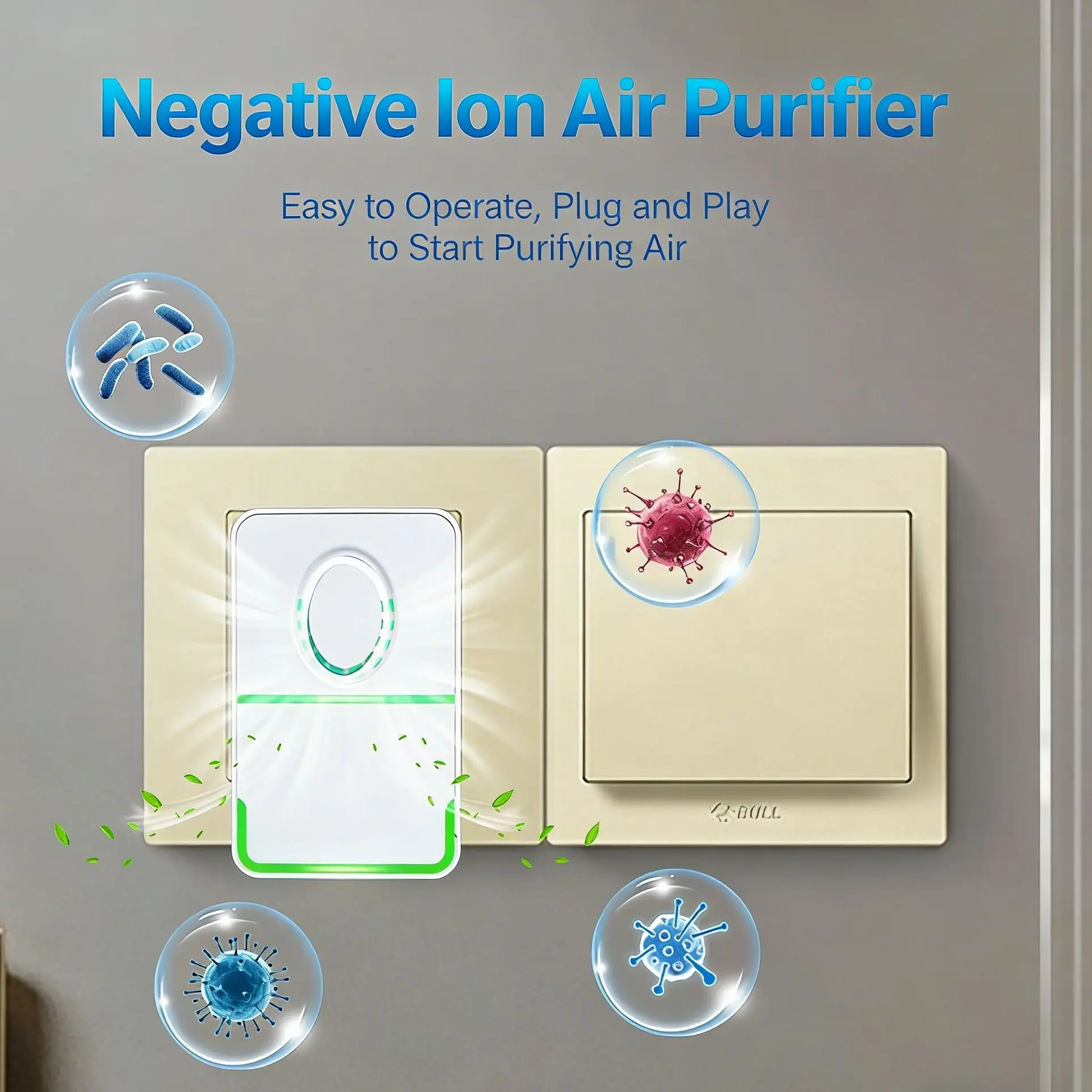 

Air Purifier Plug In Negative Ion Portable Compact Odour Remover Low Noise High Filtration for Pets Bathroom Laundry Room Toilet