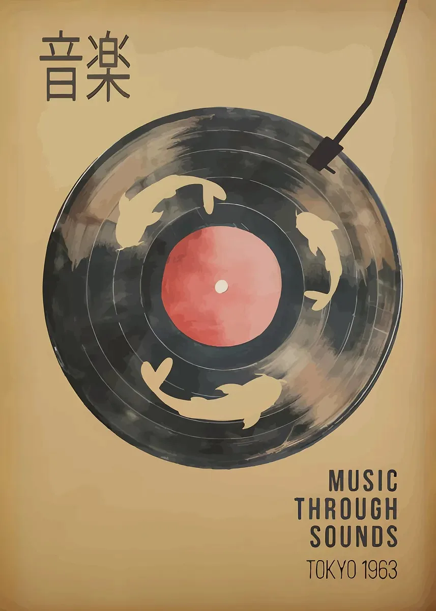 Japanischer Vintage-Musik-Leinwanddruck, rahmenlos, abstraktes japanisches Wandkunst-Poster für Wohnzimmer und Schlafzimmer, Dekoration, Geschenk