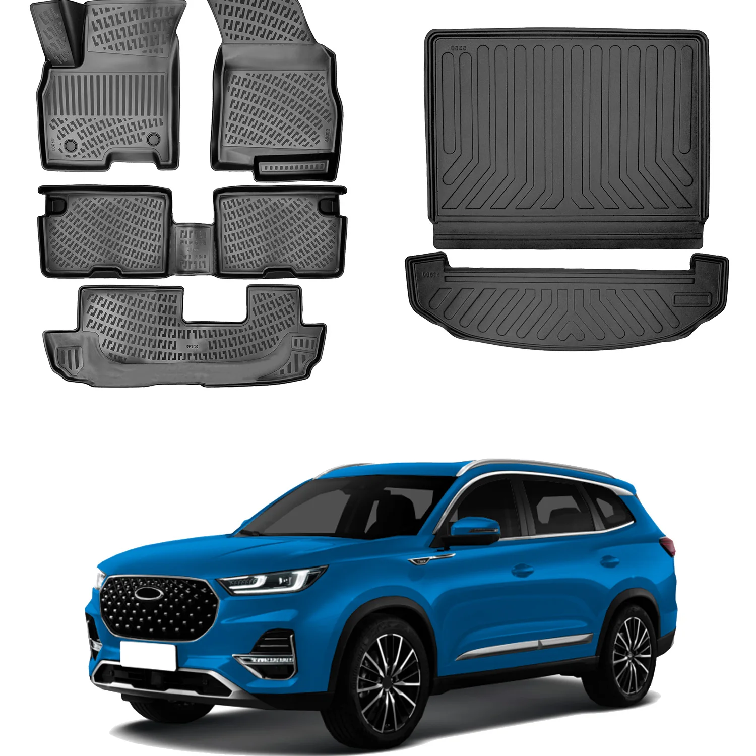 Floor Mats + Cargo Trunk Liner Fits Chery Tiggo 8 Pro 2022-2024 Luxury Pack Set - All Weather Maximum Coverage - Water Resistance