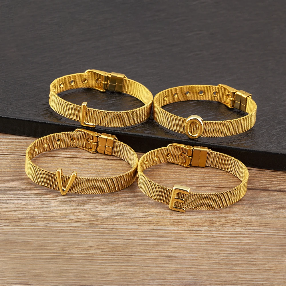 Nidin nuovo arrivo AZ lettere fascino braccialetto regolabile iniziali alfabeto per donna uomo larghezza orologio cintura braccialetto gioielli regali