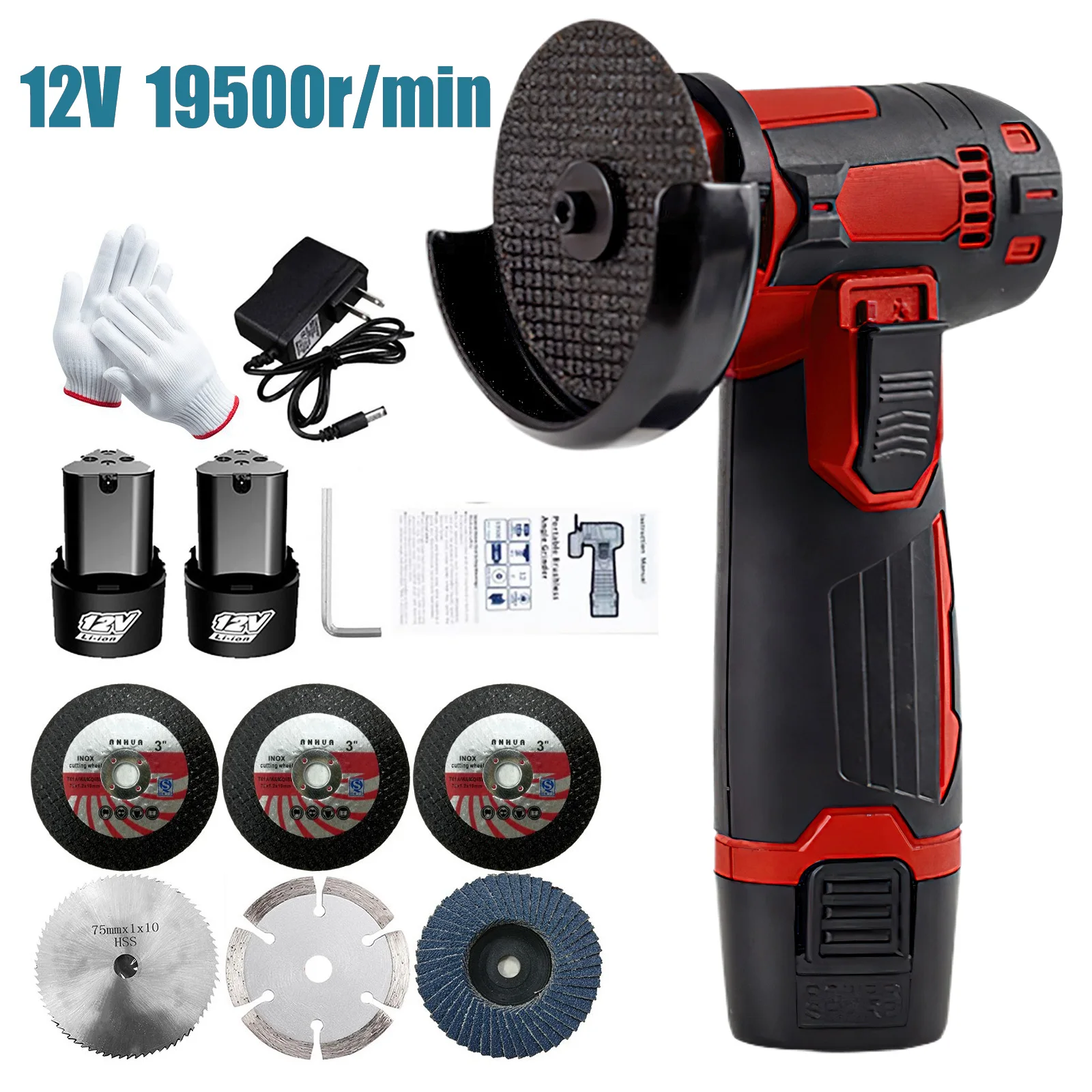 Mini meuleuse d'angle sans fil 12 V, 19500 tr/min pour le polissage et le meulage, compatible avec batterie Makita, disque de coupe 76 mm