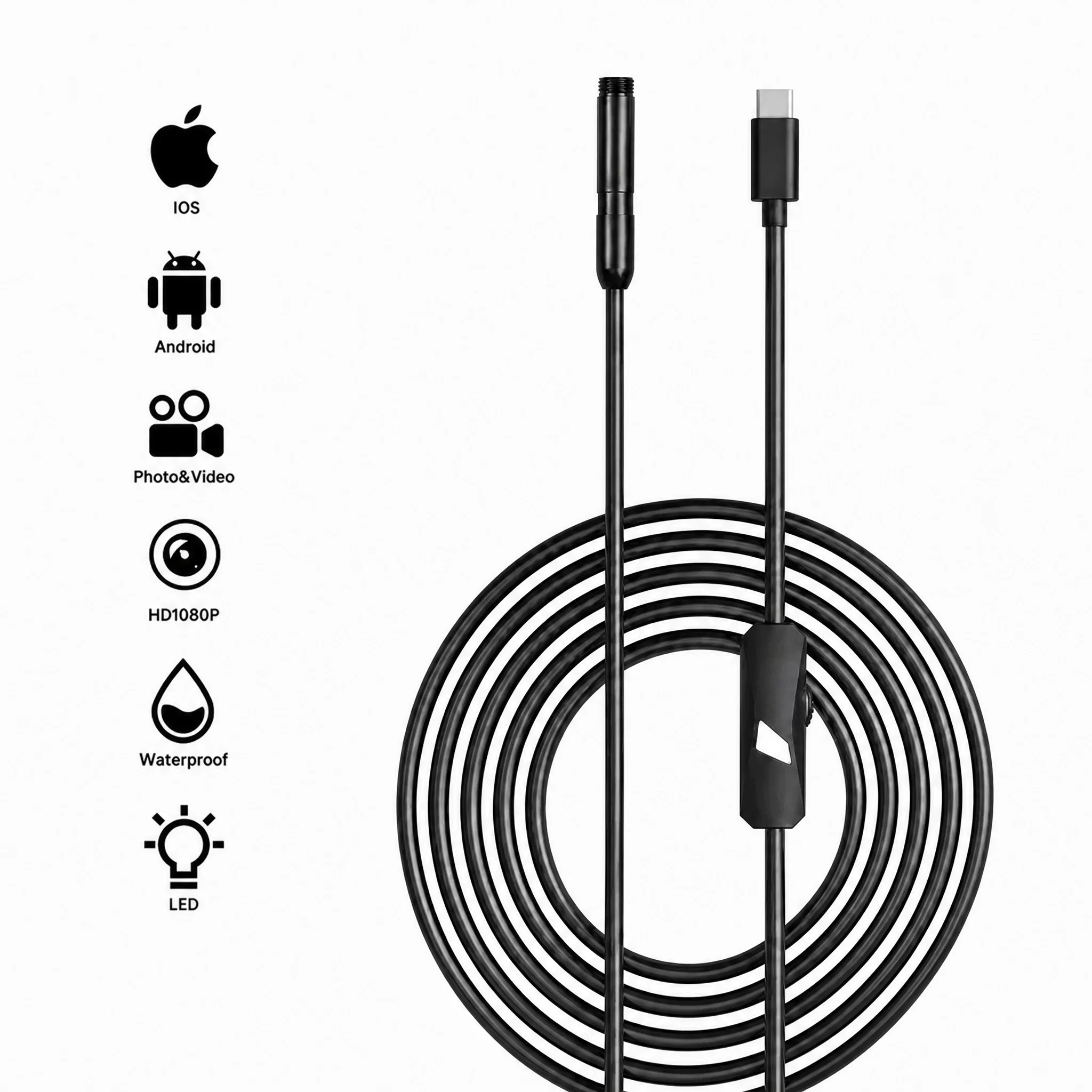 Dual Lens Endoscope Camera 1920P HD 5.5mm 8mm Borescope with Light Type C Snake Inspection Camera for iPhone 15 16 iPad Android