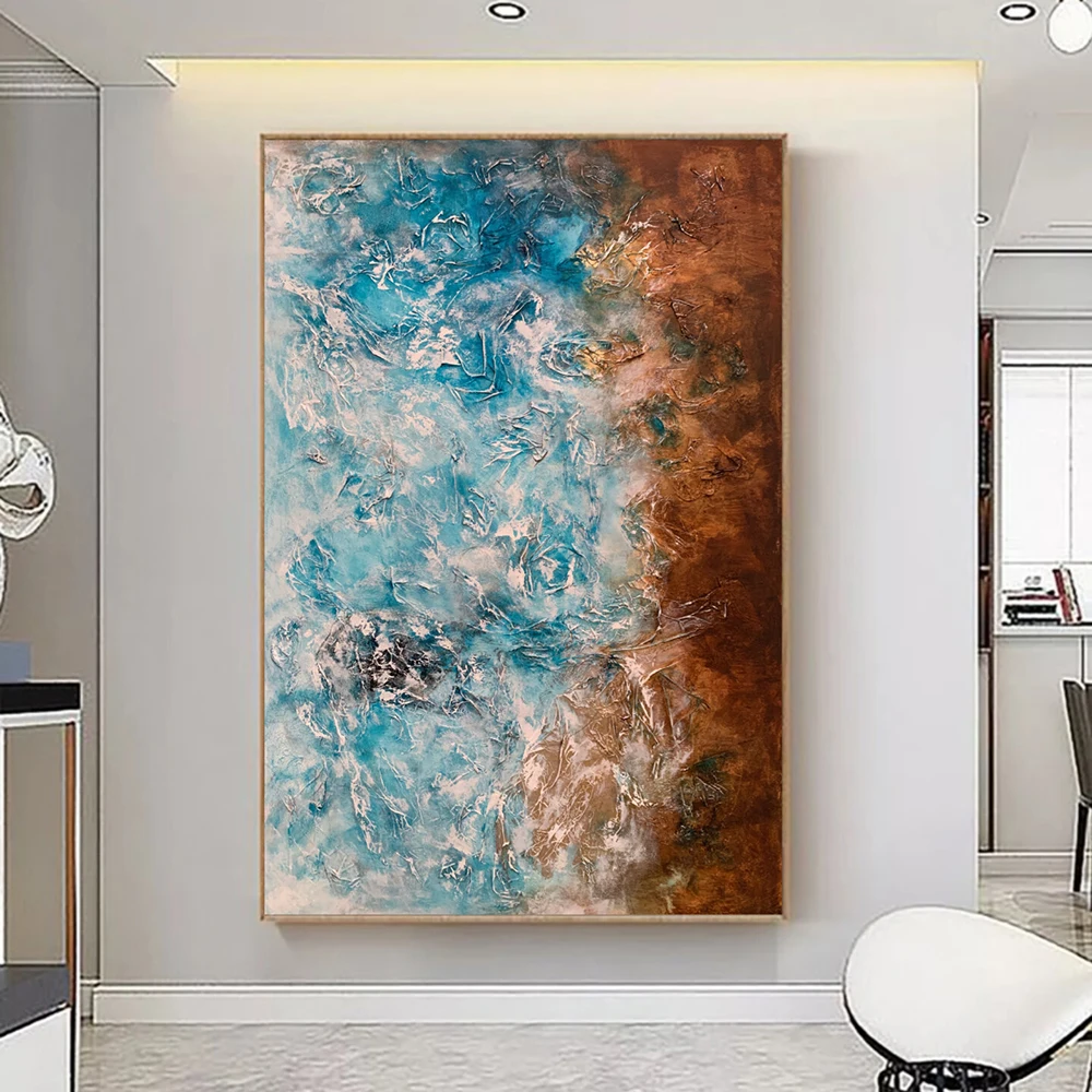 Ember Coast Poster Blue Brown Abstract Canvas Painting Prints for Living Room Home Large Luxury Texture Wall Art Decor Cuadros