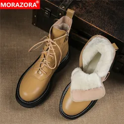 MORAZORA Big Size 34-42 Cow Leather Snow Boots Women Genuine Leather Comfortable Wool Winter Boots Winter Keep Warm Ankle Boots