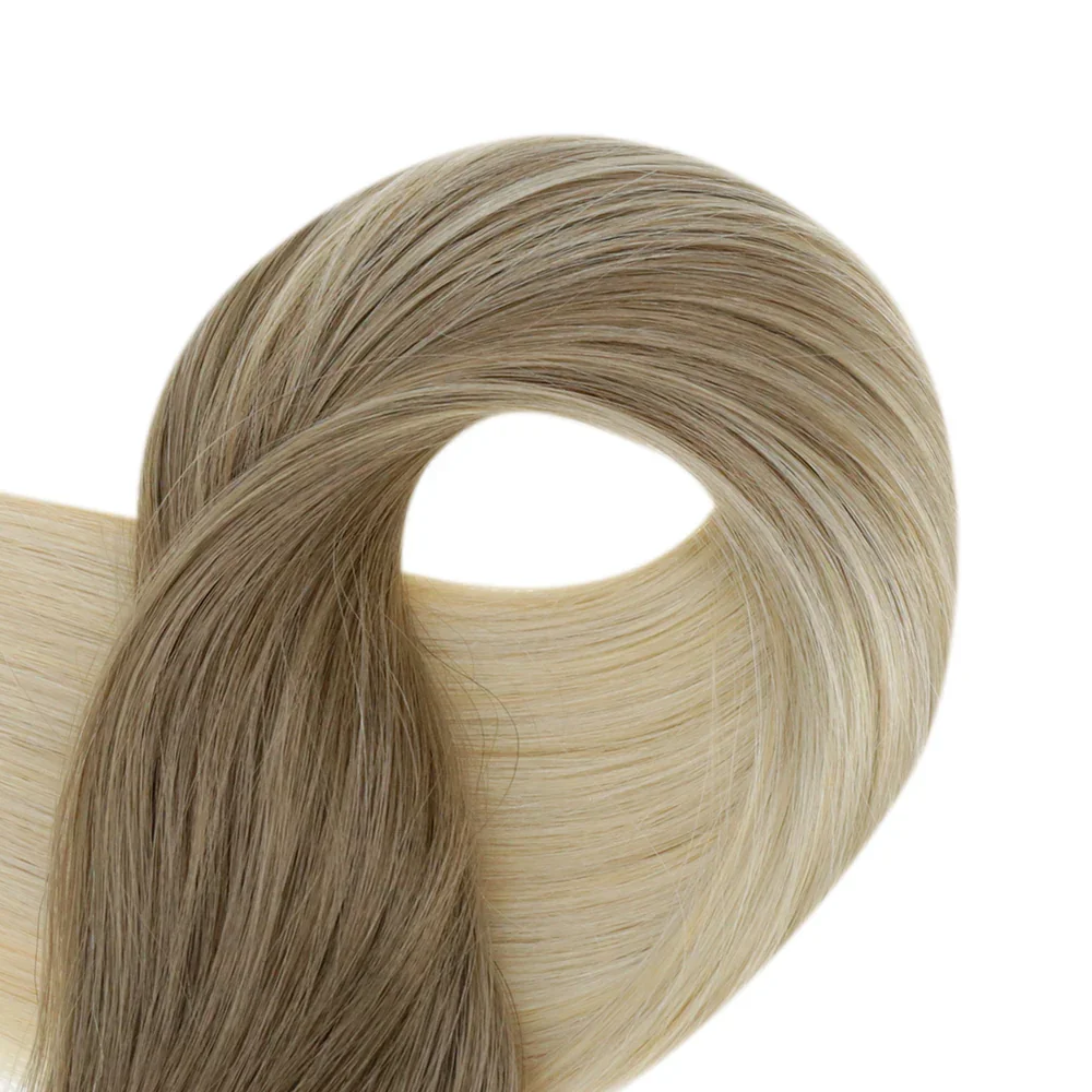 Pełny połysk Bezszwowe, niewidoczne doczepiane włosy ludzkie 8 szt. 120 g Balayage Remy Blond kolor