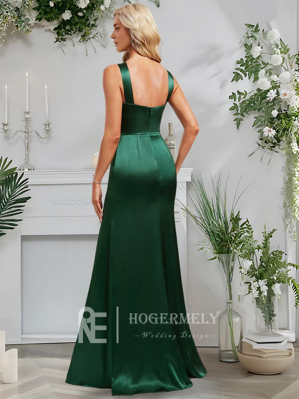 

B Dark Green Trumpet Mermaid Halter Floor-Length Stretch Satin Bridesmaid Dresses Sleeveless Wedding Guest Cocktail 2025​