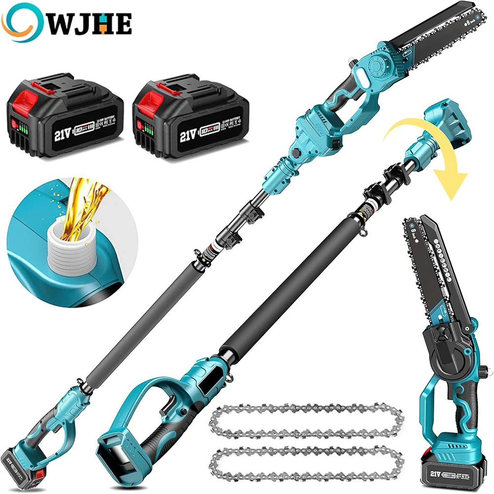 OWJHE 2 en 1 sans fil 8 pouces scie à poteau Mini tronçonneuse électrique scie à chaîne avec rallonge pour la coupe des arbres