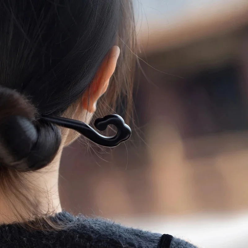 Bâtonnets à cheveux rétro en bois, épingles à cheveux en bois d'ébène naturel noir Vintage faites à la main pour accessoire de fabrication de cheveux