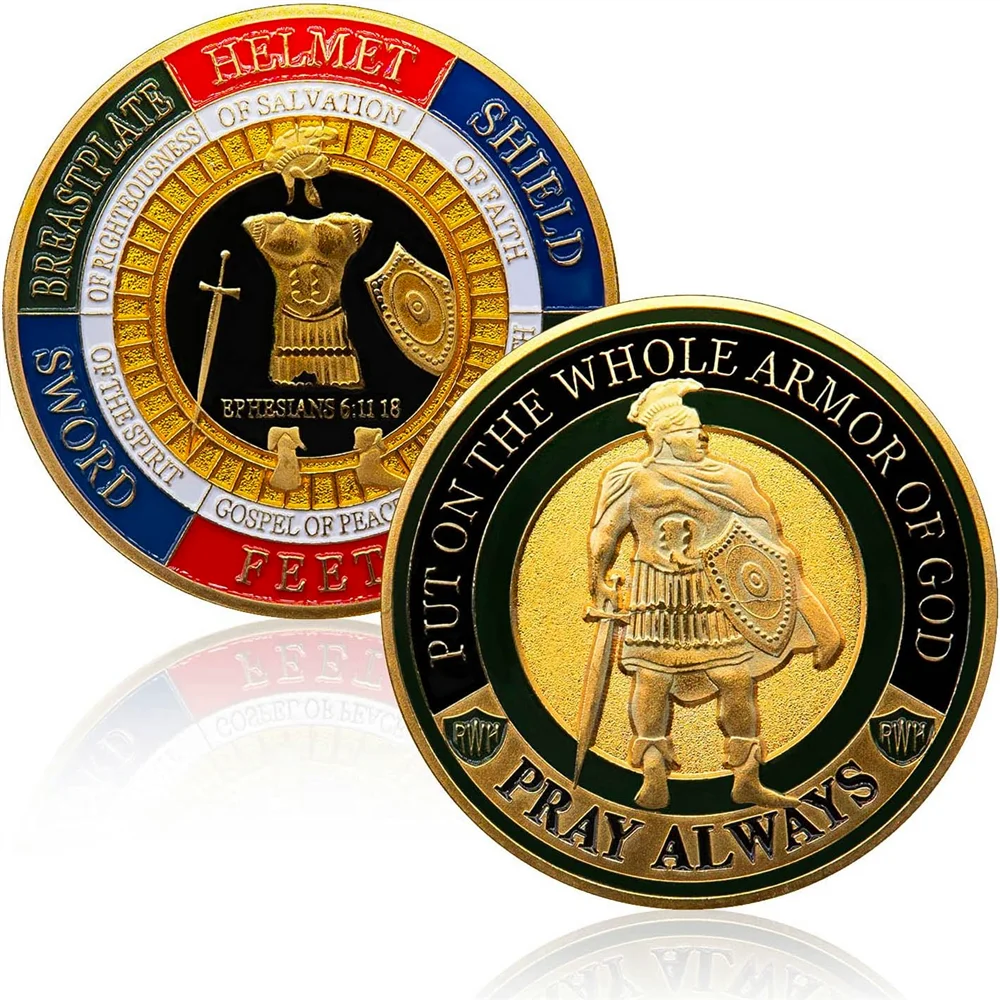 

Christianity Souvenir Put on The Whole Armor of God Ephesians Coin Gold Plated Commemorative Coin Pray Always Collection Coin