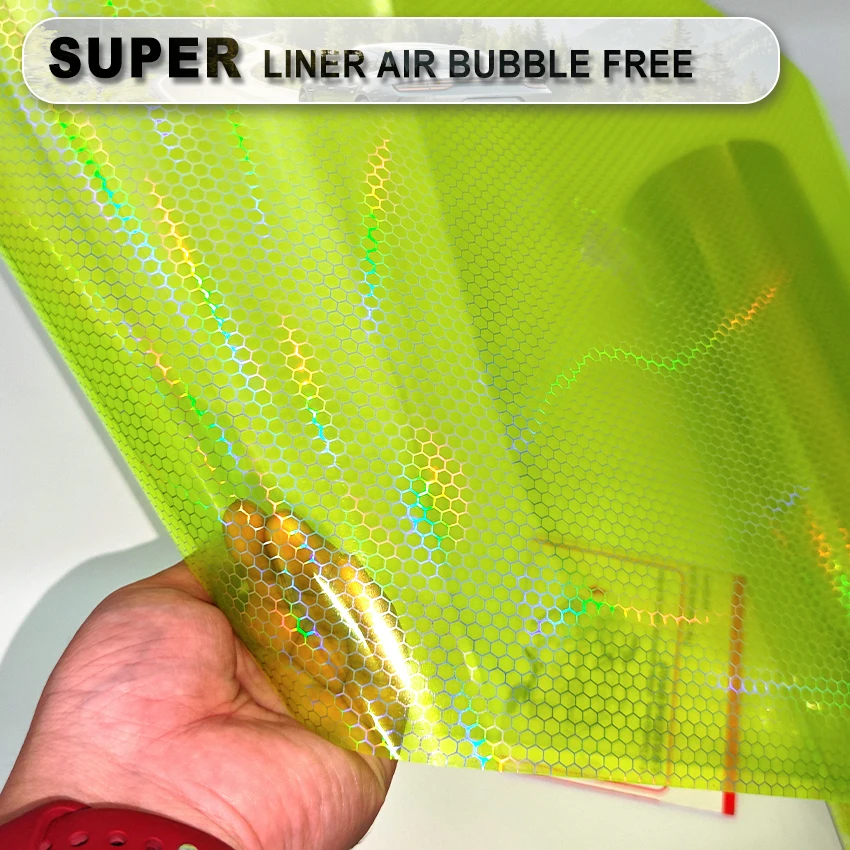 Rainbow Laser Honeycomb Headlight Film JDM Car Light Tint Vinyl Wrap Holographic Color Shift Sticker Auto Modification