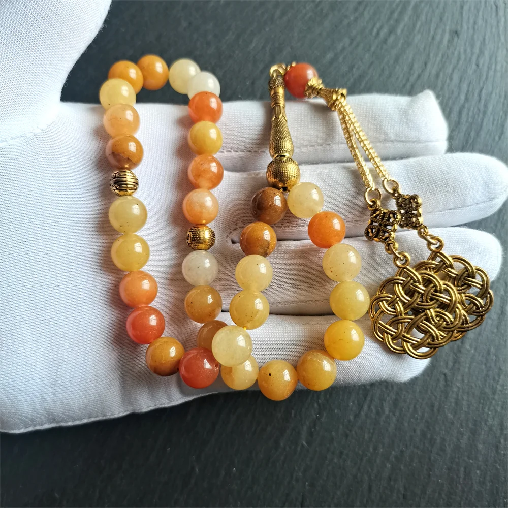 

Натуральный желтый нефрит, бисер 33, четки тасбих, мусульманские четки