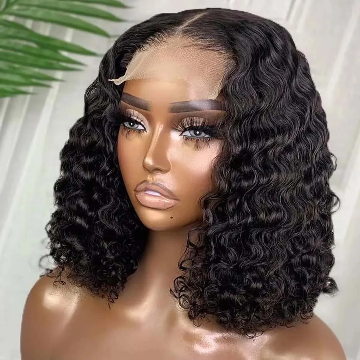 

Deep Wave Short Curly Lace Bob Wigs Human Hair 150% Density Wigs For Black Women 4x4 Curly Bob Human Hair Wigs Natural Color