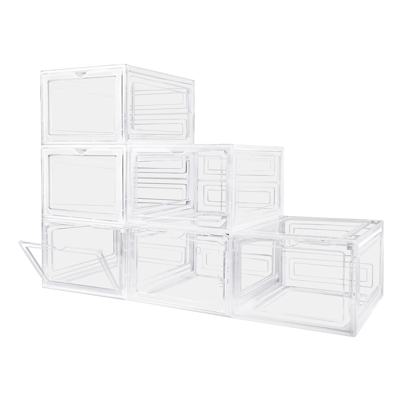 Magnetische Kunststoff-Schuhboxen mit Frontöffnung, transparent, stapelbar, faltbar, Schuhaufbewahrung, Schubladentyp, für Sneaker, Stiefel, High Heels, Container, platzsparend, Schuhschrank-Organizer