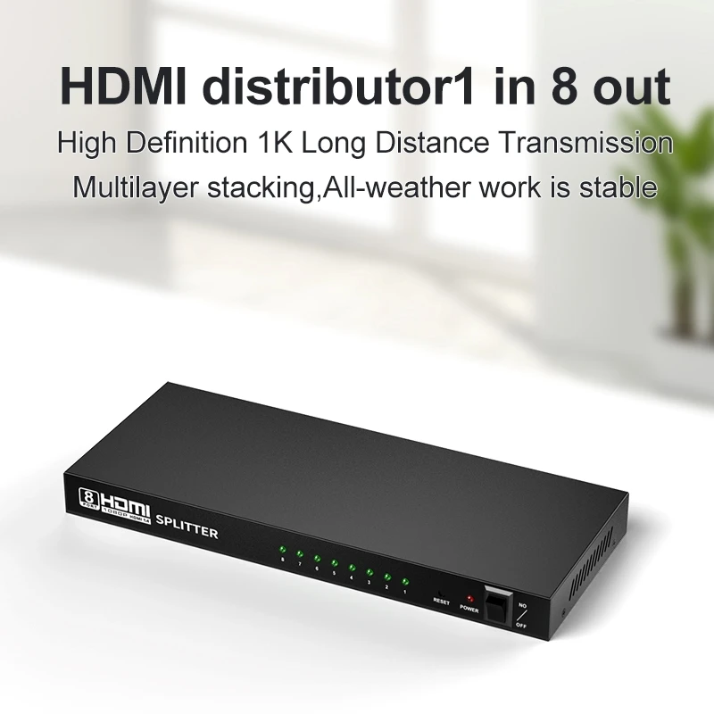 HDMI-compatible Splitter 1 in 8 out 4K 30Hz Splitter 1x8 Converter HDCP1.4 for PC Loptop PS4 DVD Projector TV Video Distributor