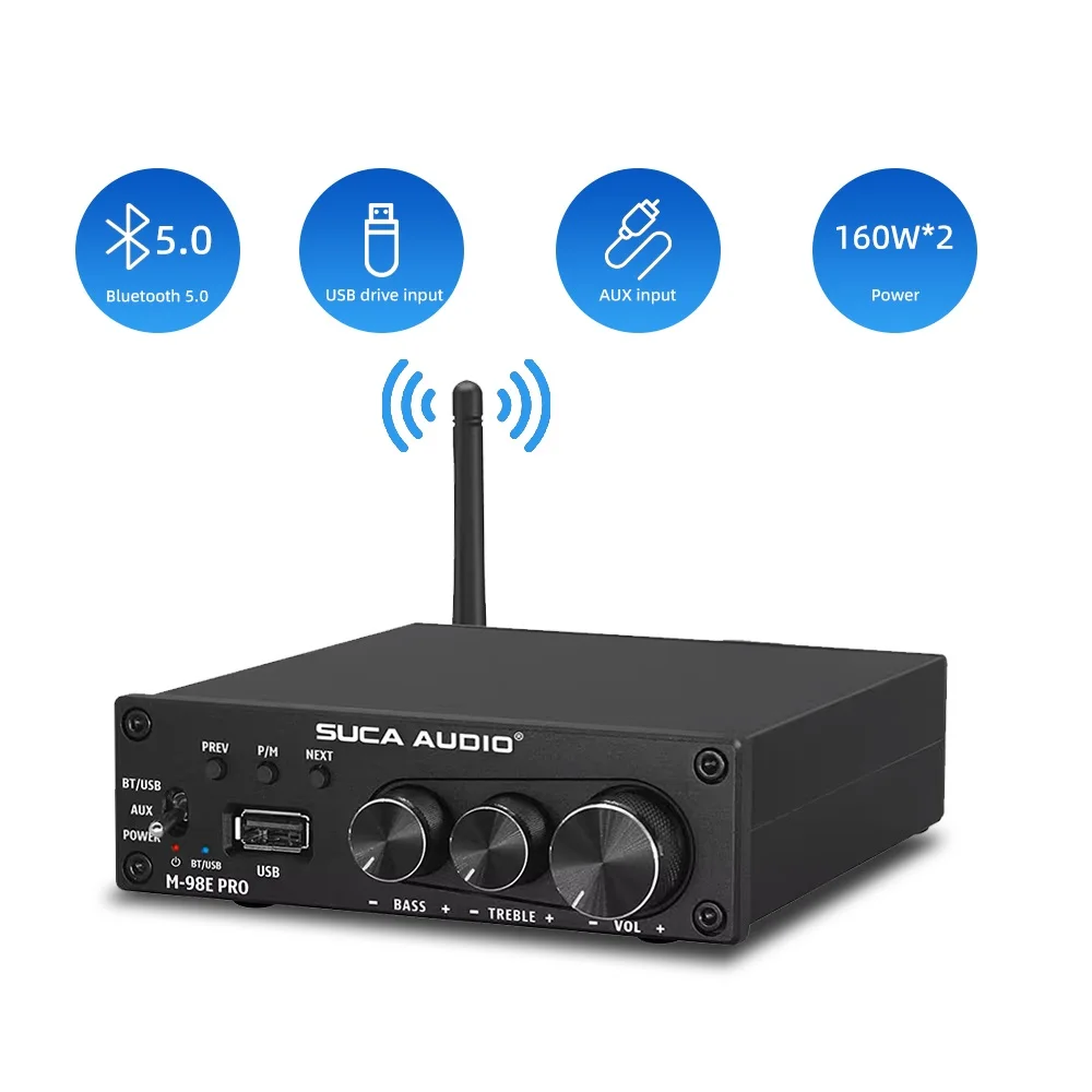 SUCA AUDIO M-98E Pro Bluetooth Amplifier 160W×2 TDA7498E 2.1 Channel Digital Sound Amplifier For Home Subwoofer Amplifier