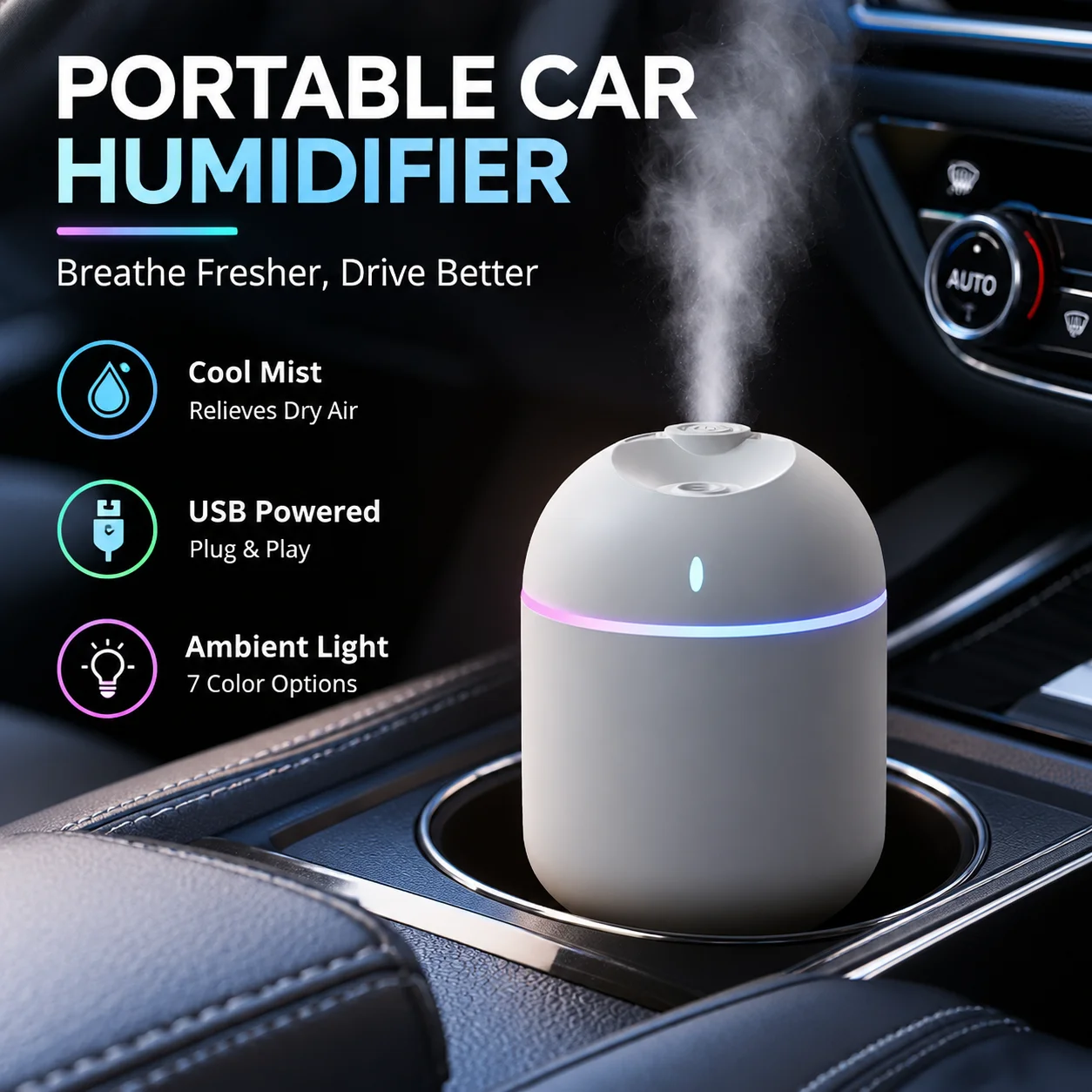 270ML Air Humidifier Cool Mist Aroma Diffuser LED Night Light Power-Off Protect USB Humidificador For Home Car Office