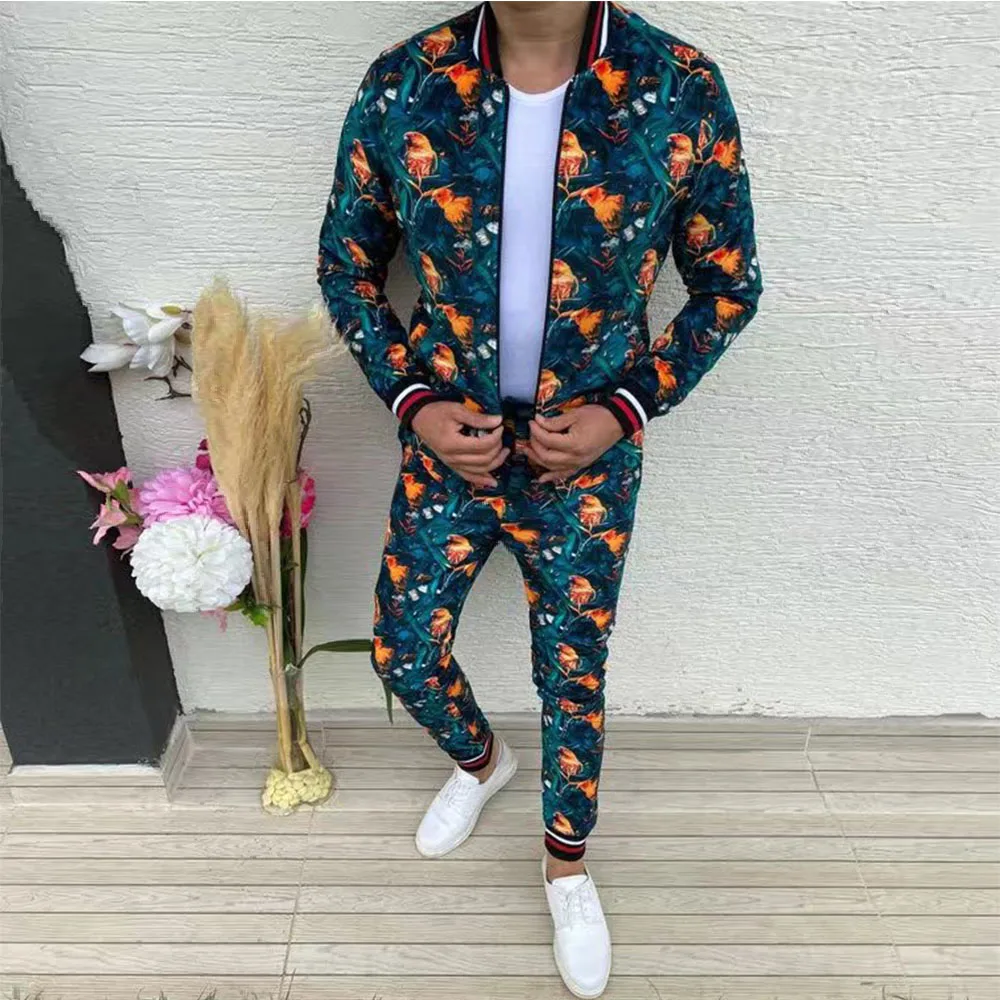 FITJOE 2023 Autumn Men Tracksuit Two Piece Fashion Jackets Men\'s Wear Pocket Colorful Plaid Casual Zipper Sets Male Sweatshirt