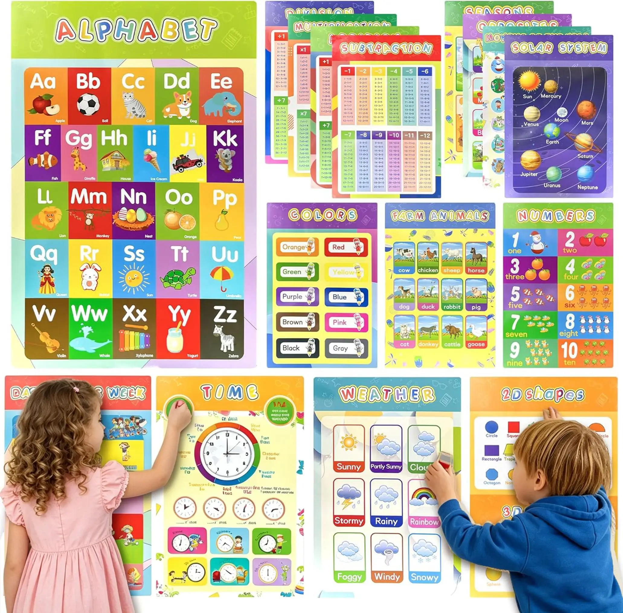 Kids Education Alphabet Numbers - 16 affiches éducatives pour les tout-petits