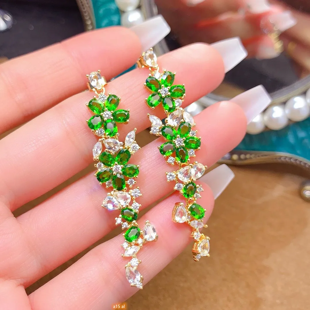 boutique jewelry natural diopside women's earrings 3x4mm electroplated 18K gold luxury gift for girlfriend's birthday party,