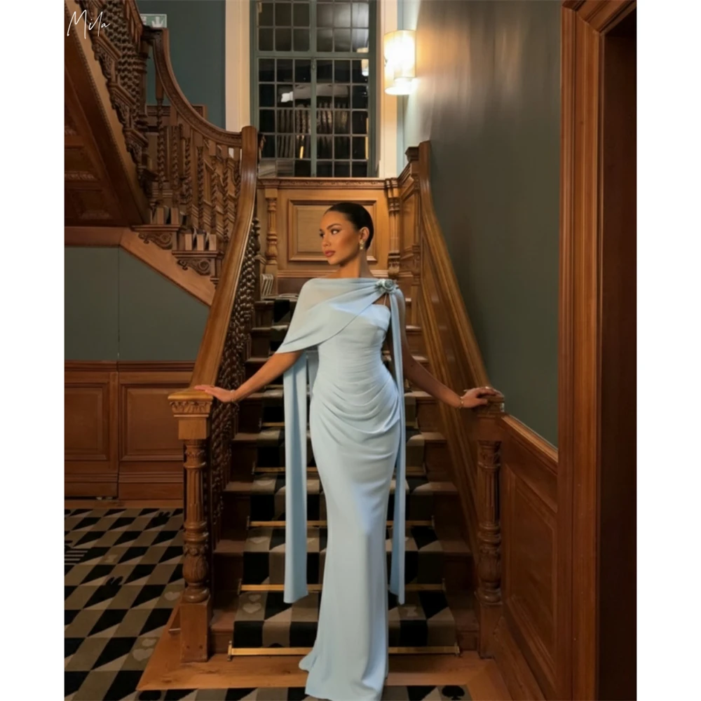 

Mila Customized Light Blue Mermaid 3D Flower Prom Dresses Draped Cape Pleats Vestidos De Noche Floor-Length Formal Evening 2026