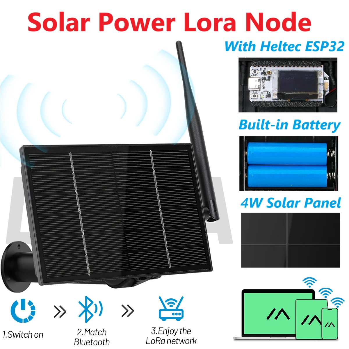 4W Solar Panel Powered ESP32 LoRa 32 V3 Node Built-in 6000mAh Battery With Heltec ESP32 LoRa Meshtastic SX1262 Wi-Fi Bluetooth