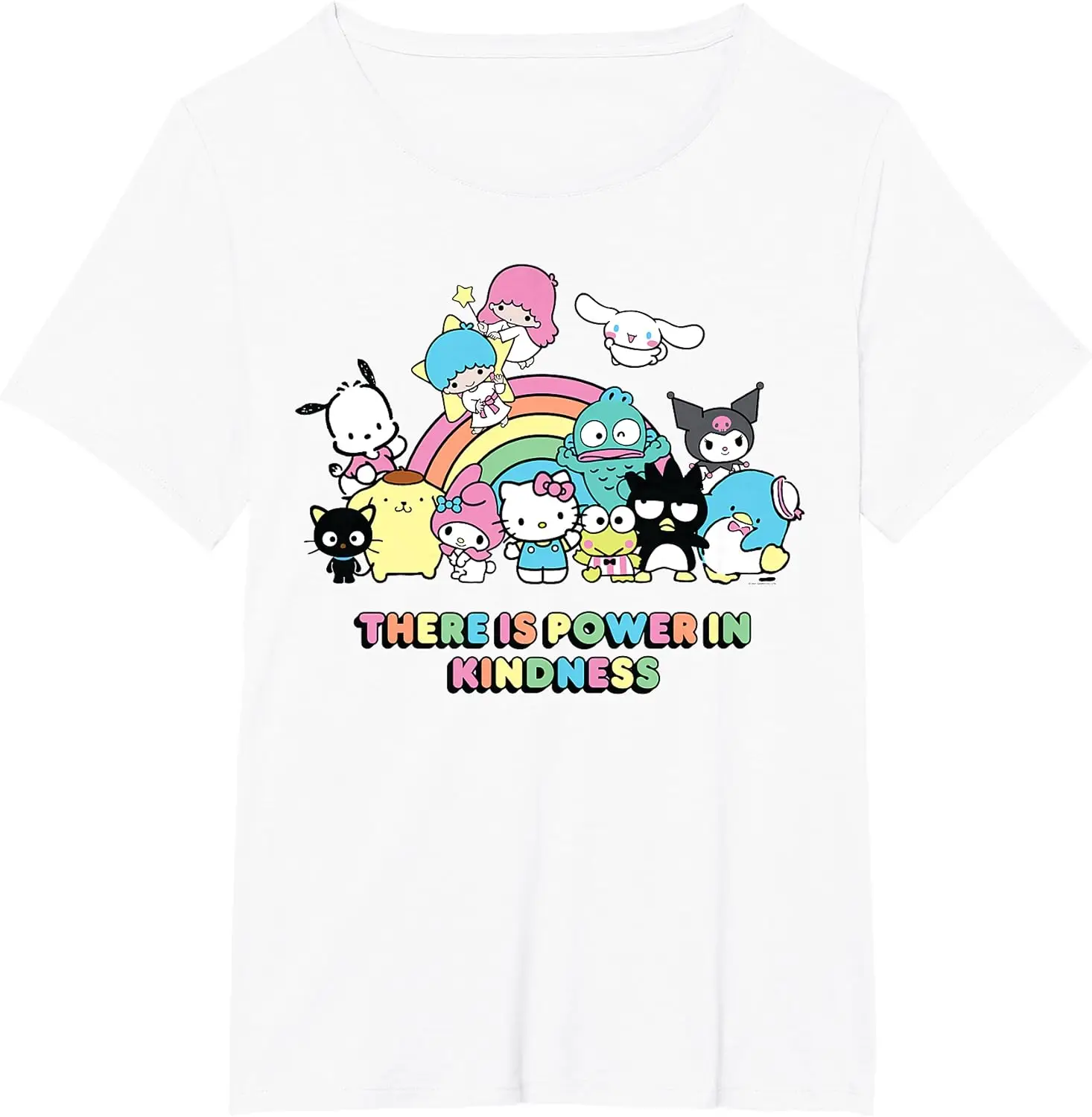 Sanrio Hello Kitty & FriendPower in Kindness Black Classic Crew Neck T-Shirt Short Sleeve Kids/Adults Summer Casual Streetwear