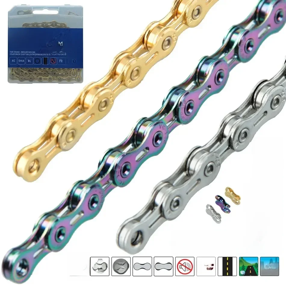 AliExpress GOLDIX Nfox MTB Road Bike Chain 116/126 Links 8S 9S 10S 11S 12S Chain el half hollow sl ultralight links MTB Racing Gold Silver