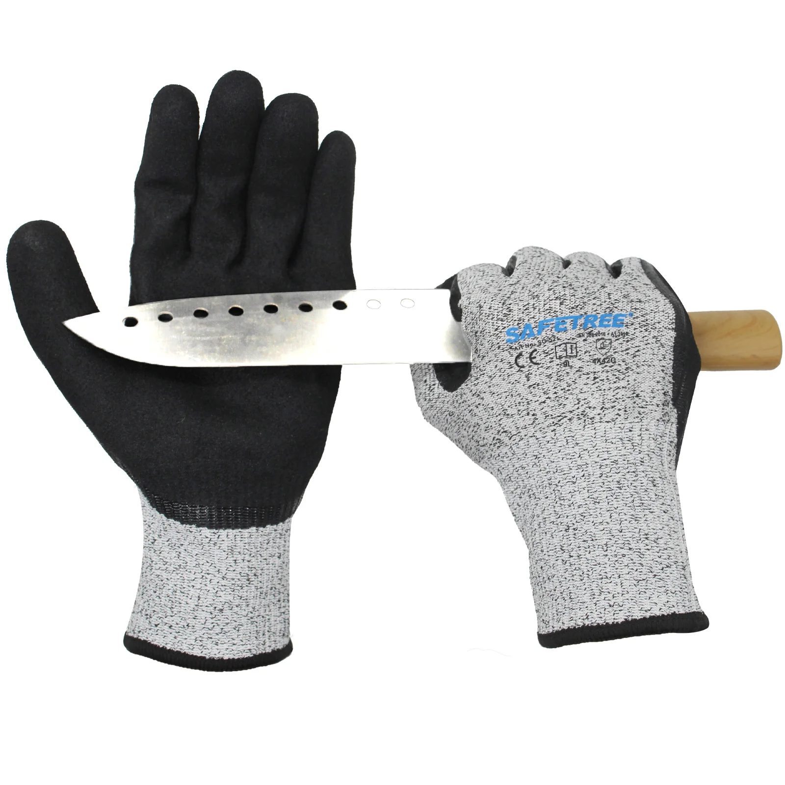Safetree Nitrile Sandy Coated 5 HPPE Cut Resistant Gloves for Protection