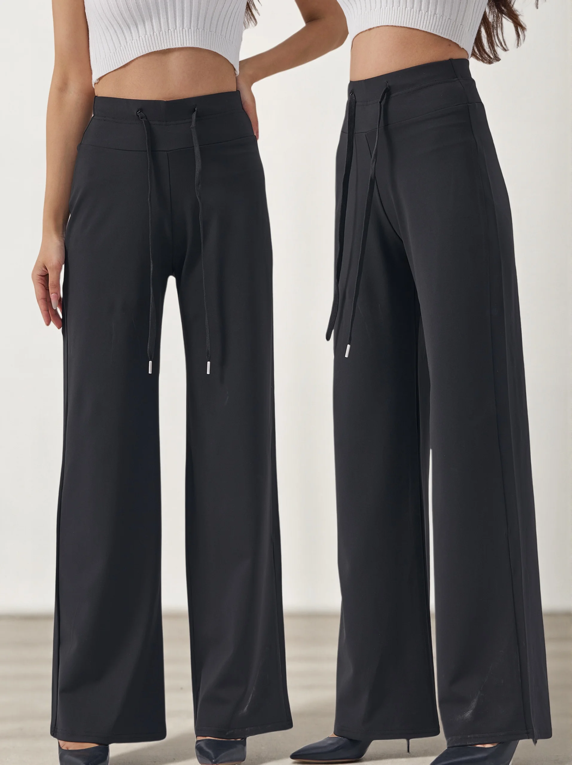 

Две пары женских широких брюк для йоги с завязками на талии. Удобная ткань, подходящая для всех сезонов.