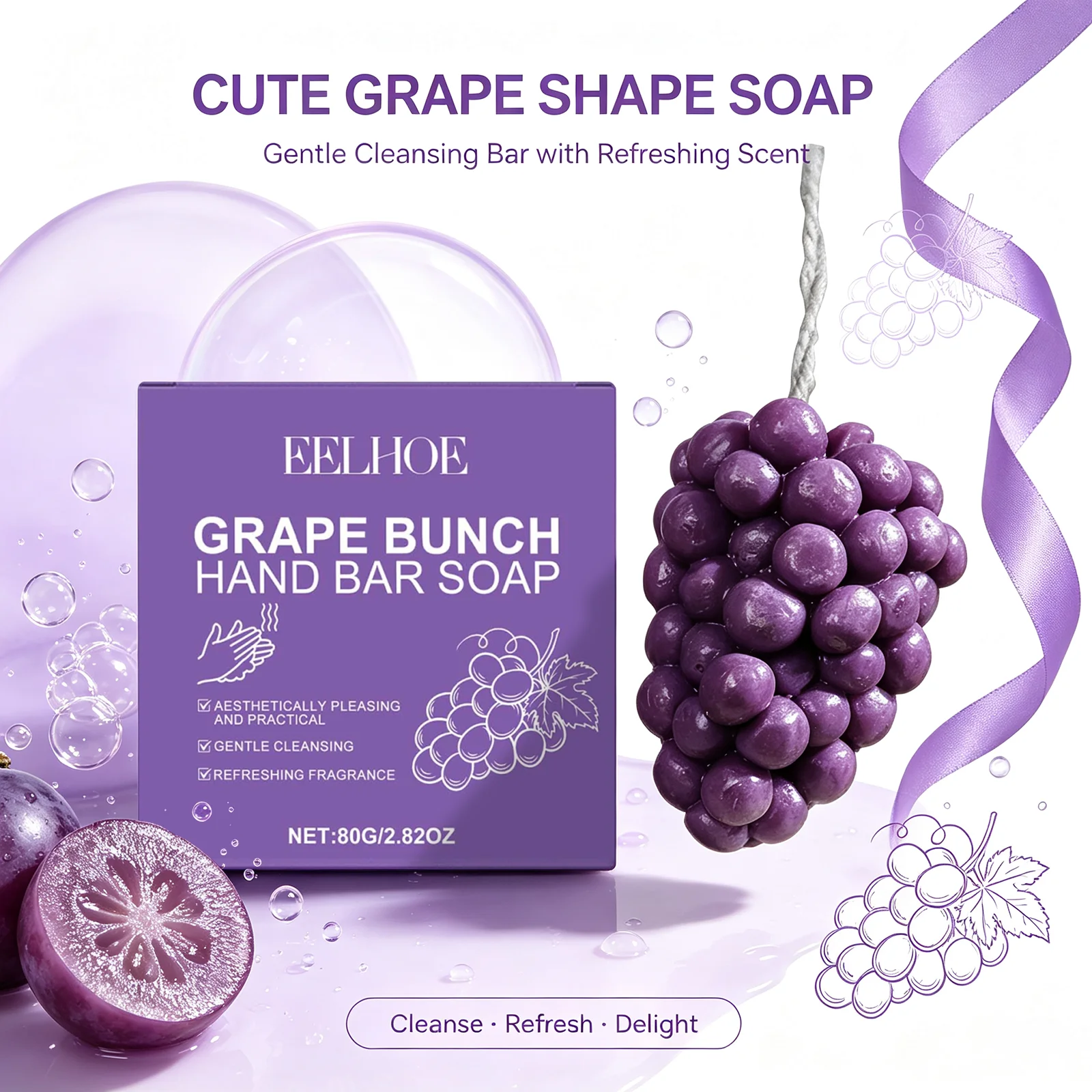 Grape Cluster Shaped Hand Soap Purple Decorative Soaps Bars Natural Fragrance Gentle Cleansing Lovely Fruit Simulation Handmade Bar Bath Decor Scented Party Favors