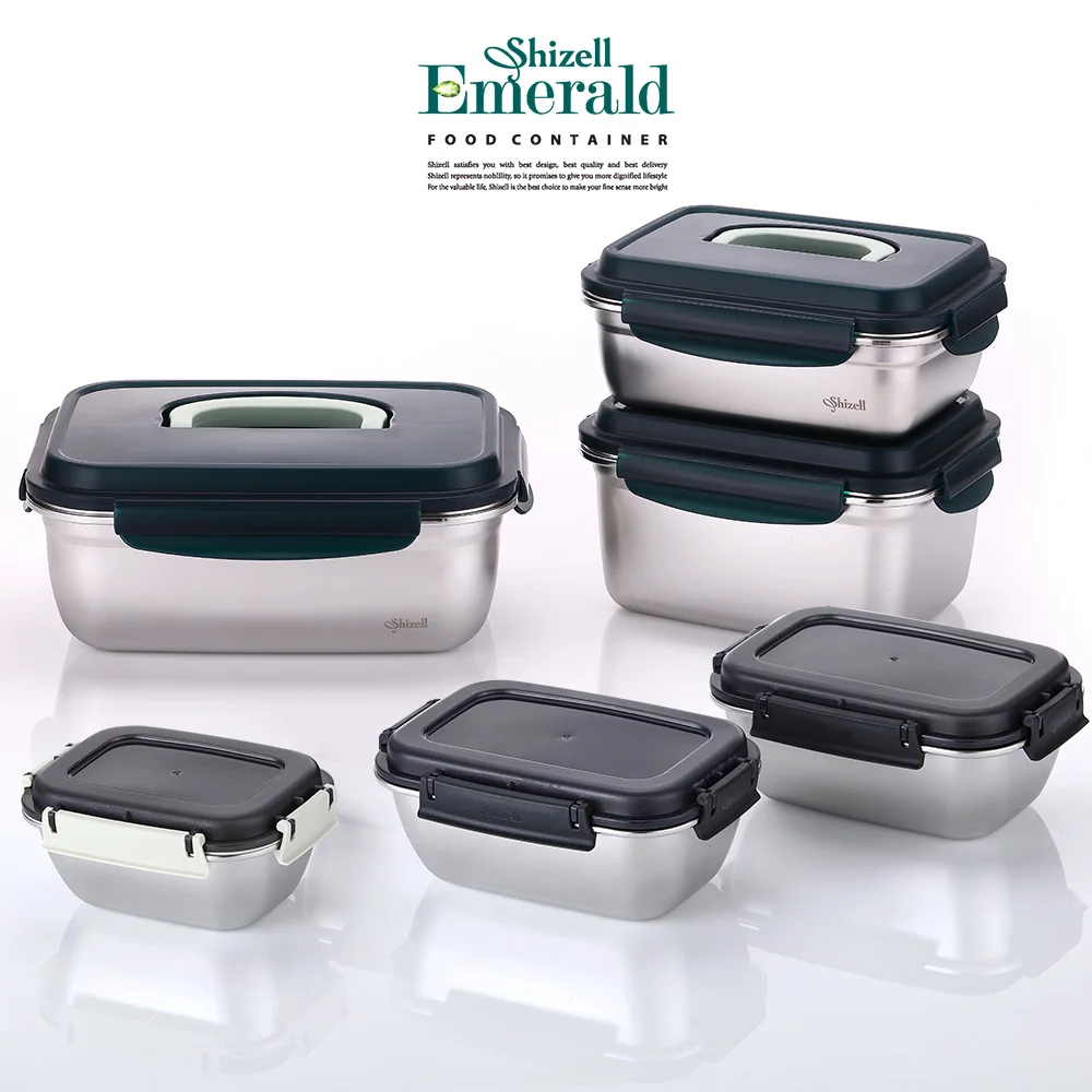 Shizell Emerald Jumbo Food Container 6-Piece Set (3 Square + 1.8L + 2.8L + 3.8L) - Side Dish Container, Kimchi Container, Lunch Box, Refrigerator Storage, Food Storage Container, Airtight, Microwave Safe