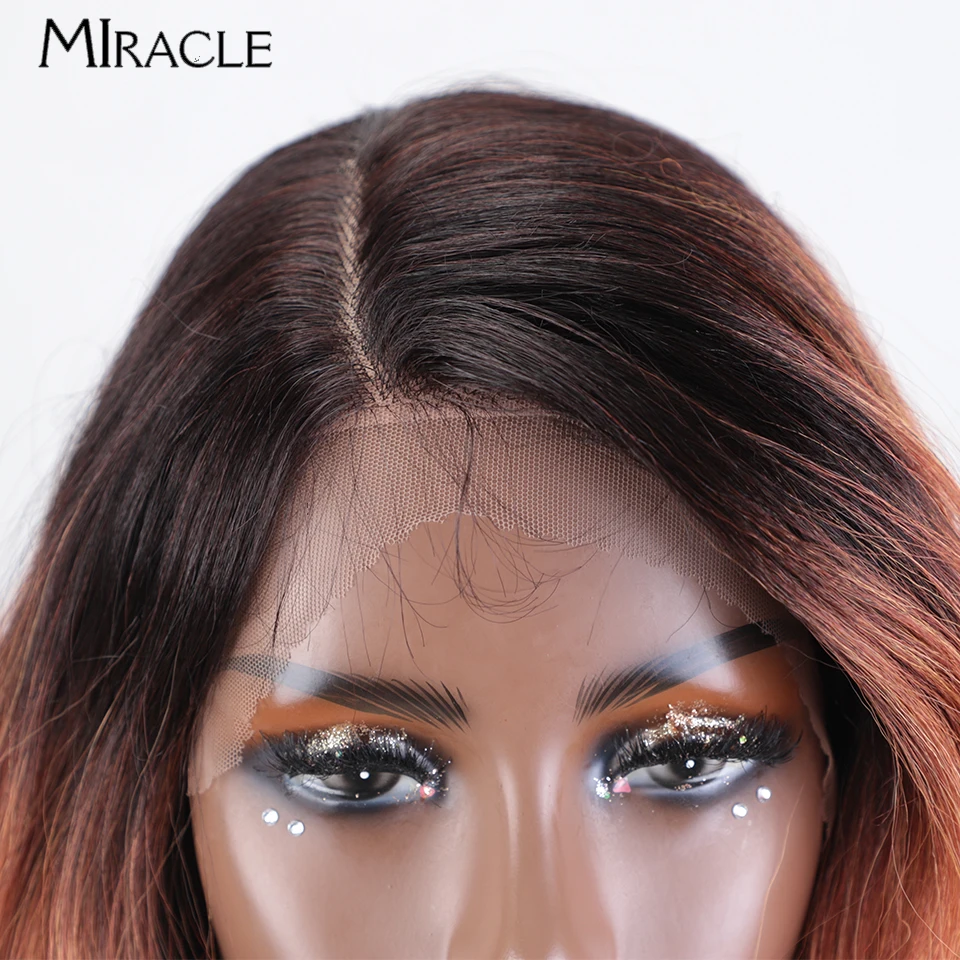 MIRACLE Synthetic 36 Inch Lace Front Wig Cosplay Soft Fiber Lace Wig For Woman Fake Hair Colorful  Heat Resistant Brown