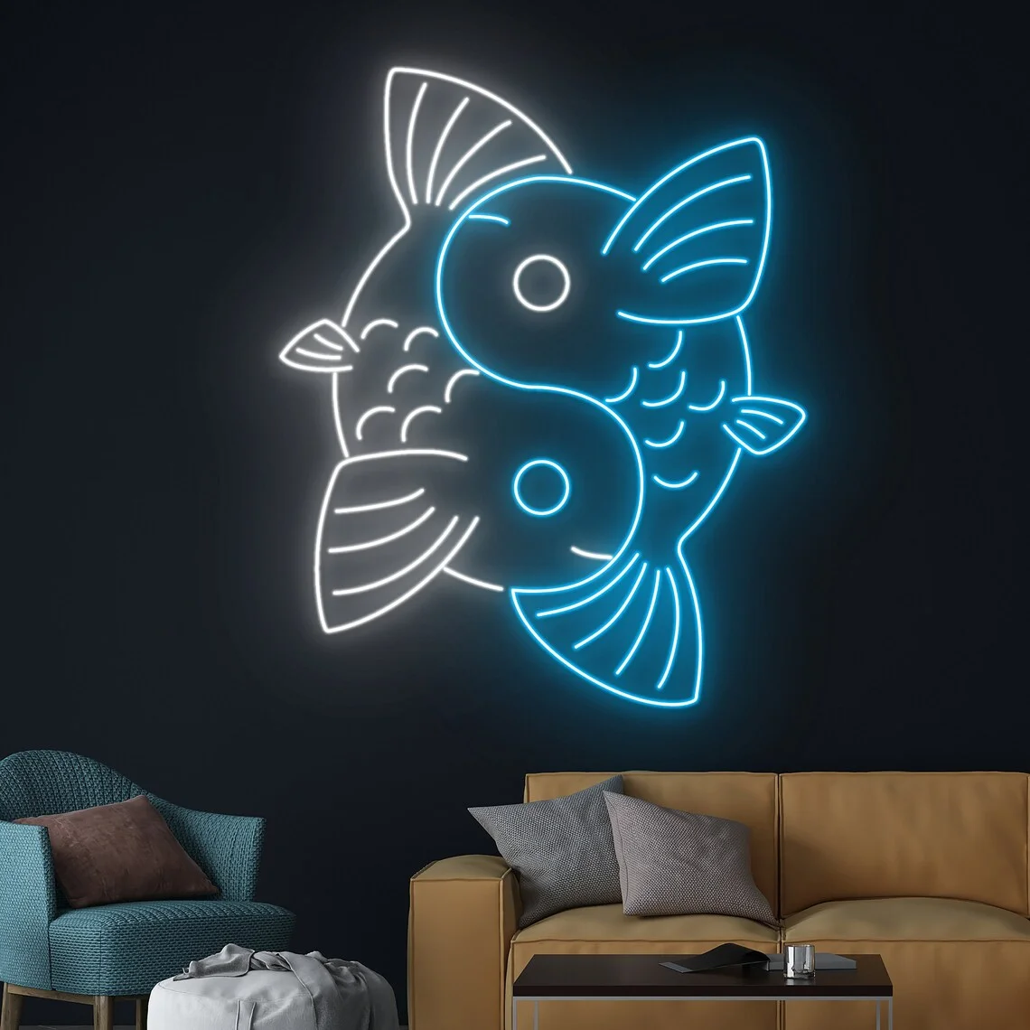 Imagem -03 - Yin Yang Koi Fish Neon Sign Sinal de Sorte Personalizado Decoração de Parede Presente de Aniversário Personalizado para Crianças