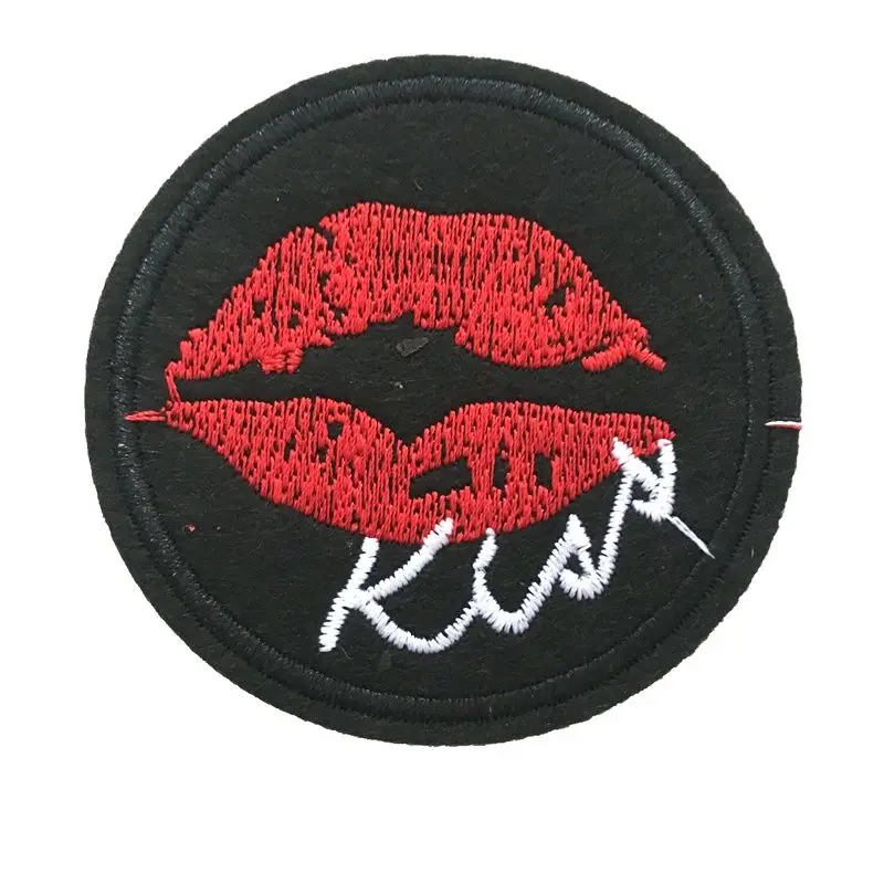 5 Pieces/lot Kiss Lips Embroidered Iron on Patches for Clothes Backpack Round Letter Mouth Appliques Patch Badge Sewing DIY