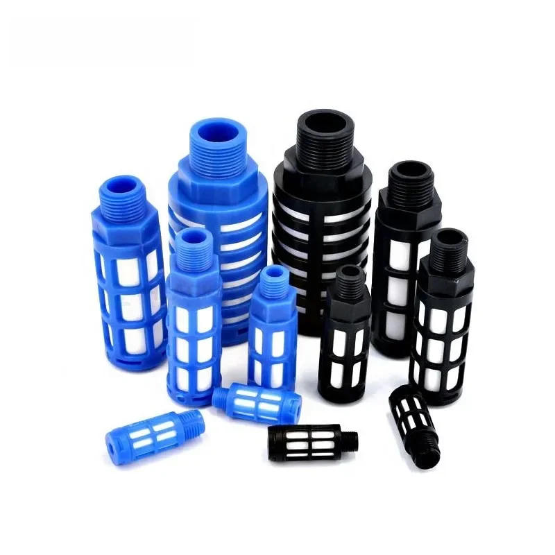 Silencieux d'air silencieux d'échappement en plastique pneumatique 1/8 1/4 3/8 1/2 filetage mâle absorber le filtre de bruit verrouillage coulissant pour pompe de brumisation bleu