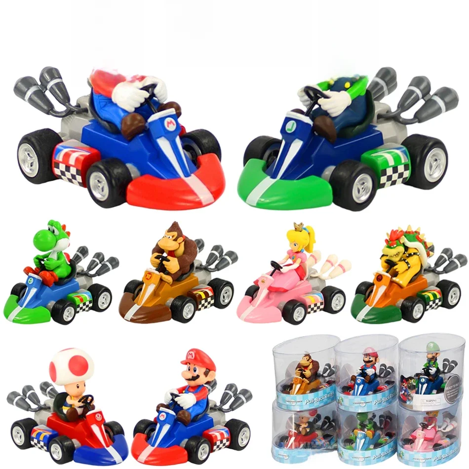 Super mario puxar para trás carro verde yoshi burro kong bowser luigi sapo princesa pêssego figura