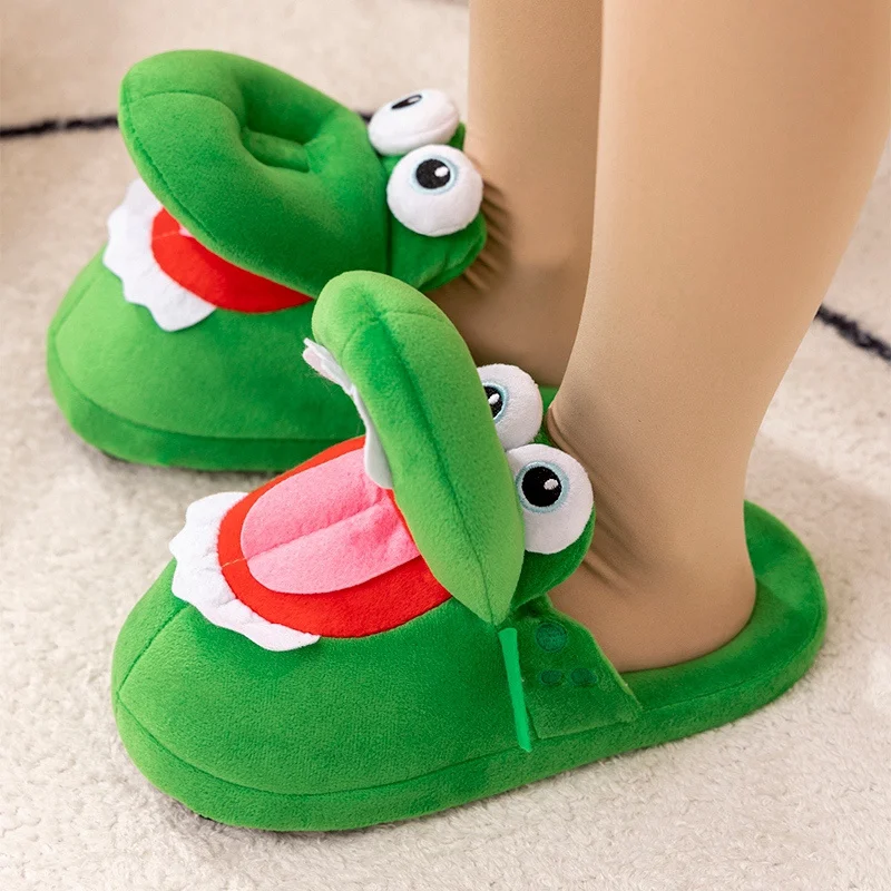 New Kawaii Winter Warm Soft Indoor Floor Slippers Women Men Children Shoes Paw Funny Animal Christmas Crocodile Plush Slippers