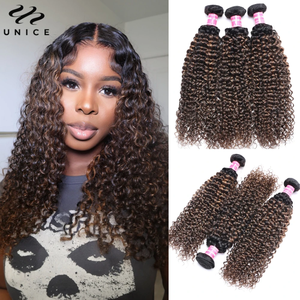 UNice Hair FB30 Highlight Mixed Brown Color Curly Bundles 100% Human Hair Bundles 1Pc 3Pcs 4Pcs Deal